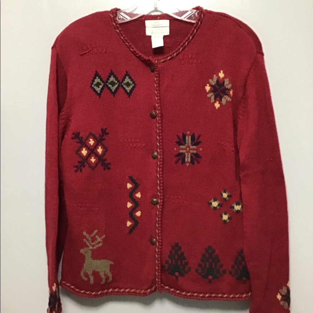 Christopher & Banks hand embroidered Christmas sweater size Large. Beautiful 😍